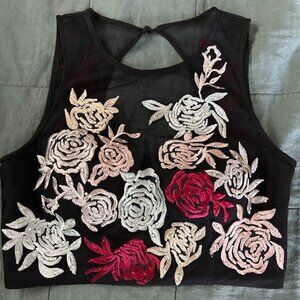 Xscape Black Mesh Crop Top - Size 4